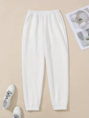  Sporty Pants Women's Plus Solid Textured Elastic Yoga Joggers