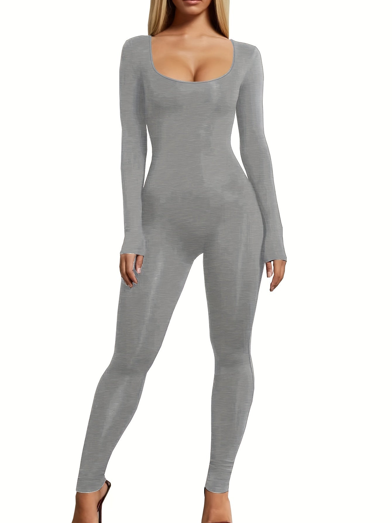 Long Sleeve Slim Fit Yoga Jumpsuit Bodycon Sports Solid Bodysuit