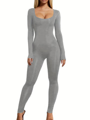 Long Sleeve Slim Fit Yoga Jumpsuit Bodycon Sports Solid Bodysuit