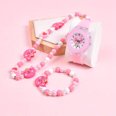 Double Cat Girls' Watch Soft Silicone Strap 3pcs Set