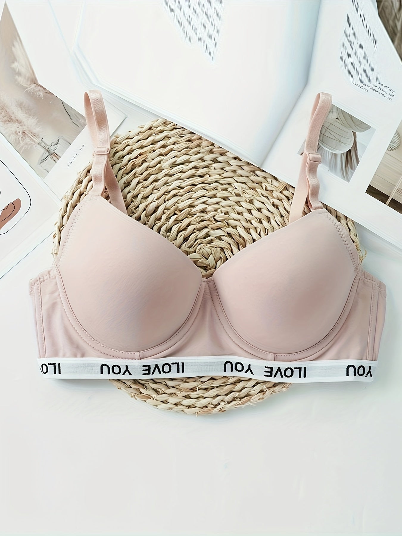 Letter Print T Shirt Bra Comfy & Breathable Push Up Bra