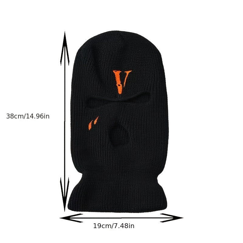 Men's Embroidered V Riding Hooded Warm Hat
