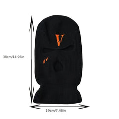 Men's Embroidered V Riding Hooded Warm Hat