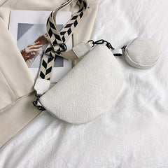 Jacquard Fanny Pack With Coin Purse Chain Decor Chest Bag