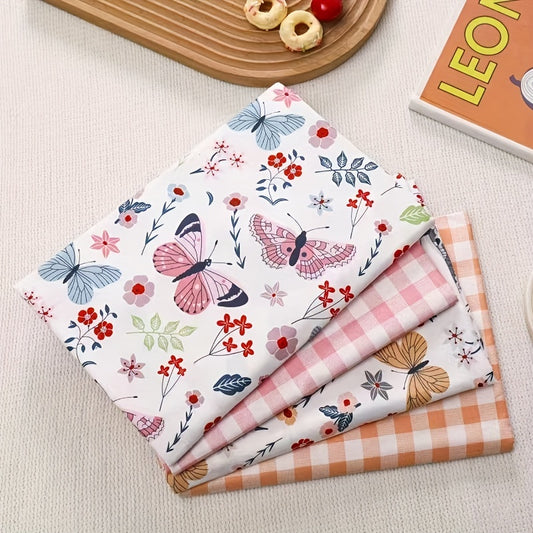 4pcs Floral Butterfly Twill Cotton Fabric DIY Sewing Table Doll Packaging