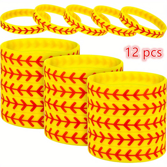 12 Pcs Softball Silicone Bracelet Sporty Rubber Bangle For Fans