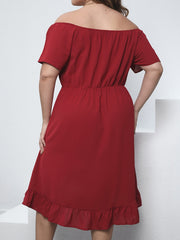 Off Shoulder Ruffle Trim Midi Dress Plus Size