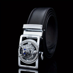 Men's Leather Belt with Wolf Head Buckle