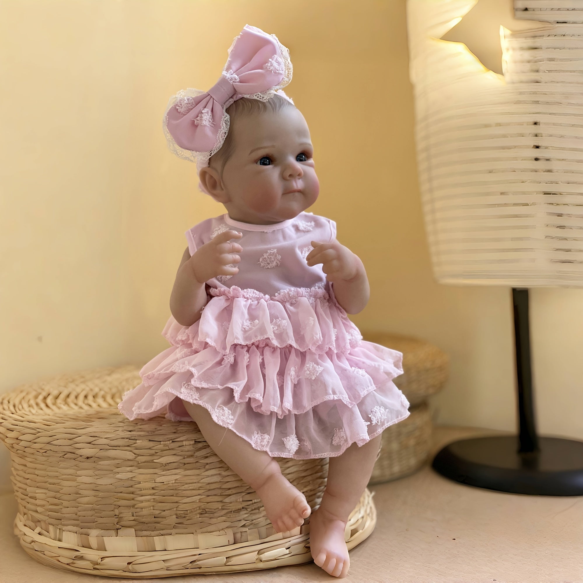 Adorable Bettie Doll Soft Full Body Waterproof Painted Pink Dress Butterfly Knot