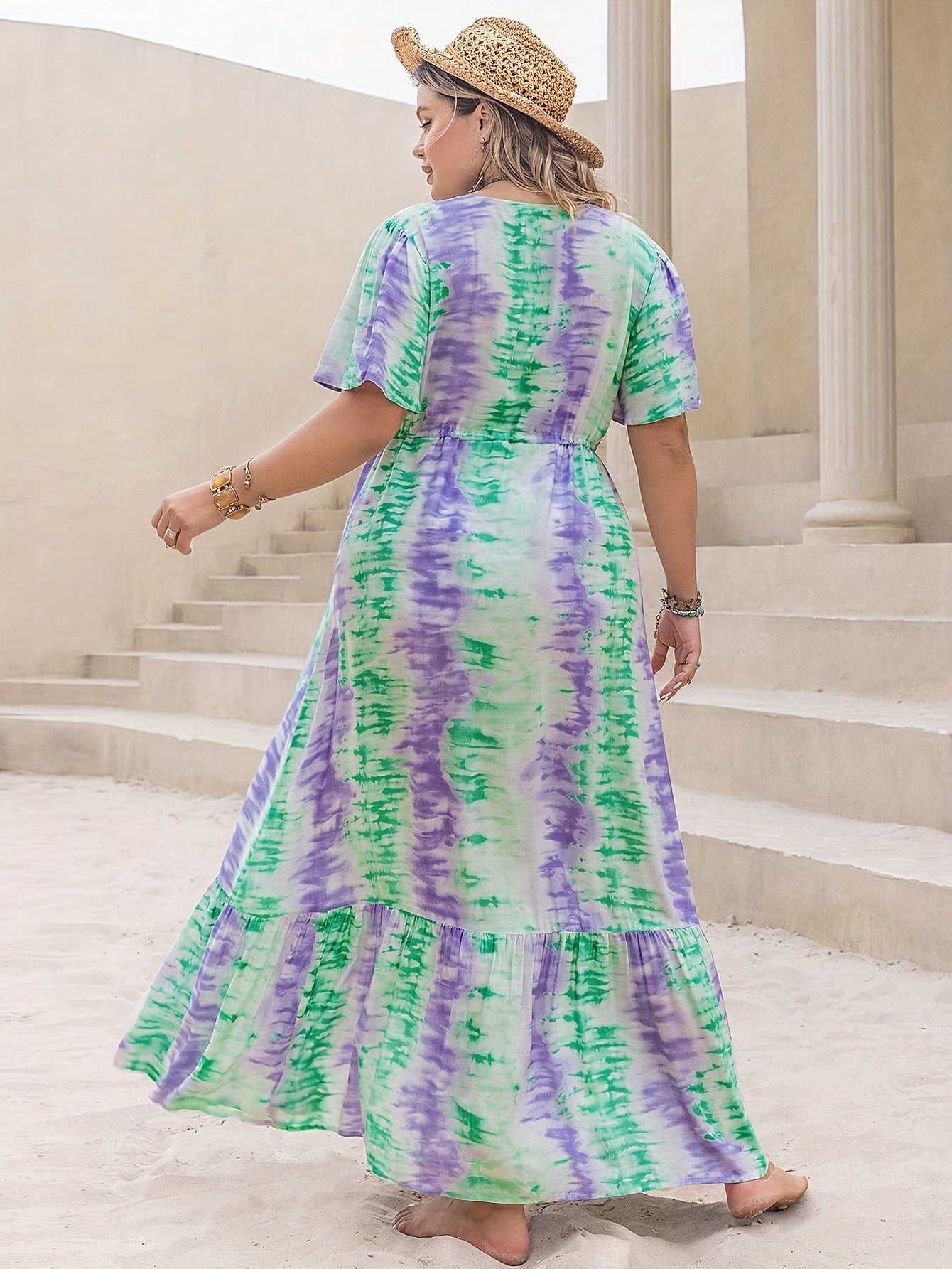  Tie Dye V Neck Maxi Dress