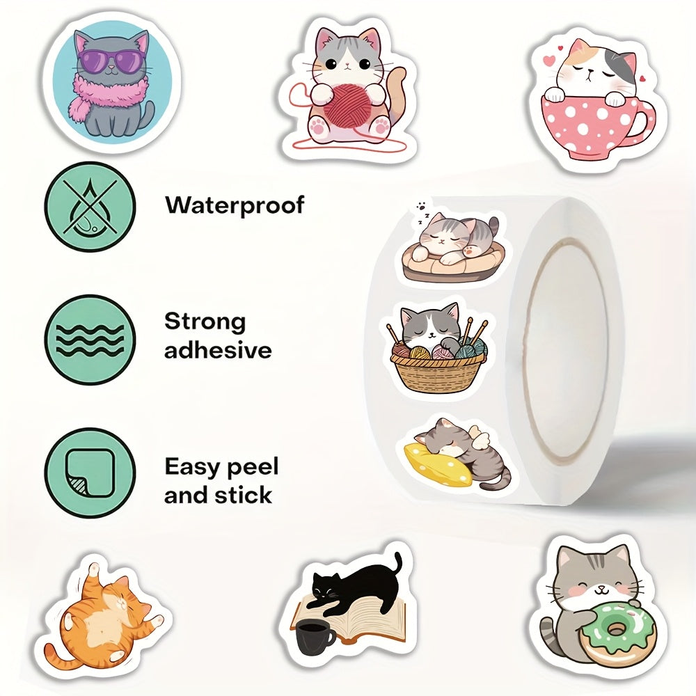 500pcs Cartoon Cat Stickers Fun PVC Decals for Journals Laptops