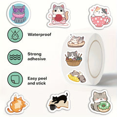 500pcs Cartoon Cat Stickers Fun PVC Decals for Journals Laptops