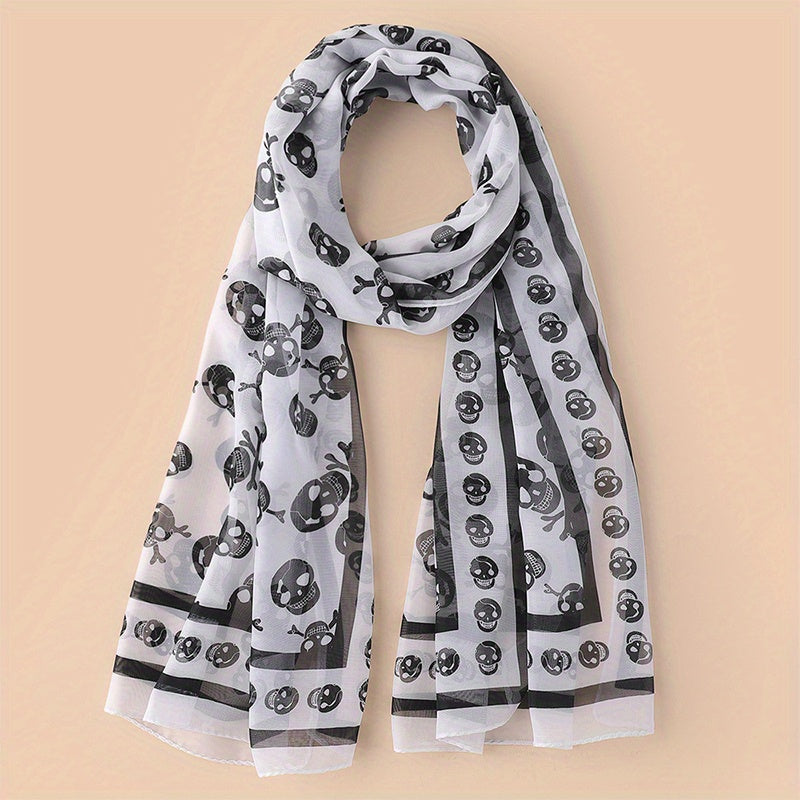 Halloween Skull Print Casual Scarf Solid Gauze Shawl Head Wrap Headscarf