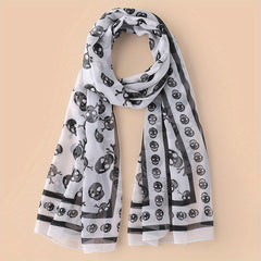 Halloween Skull Print Casual Scarf Solid Gauze Shawl Head Wrap Headscarf