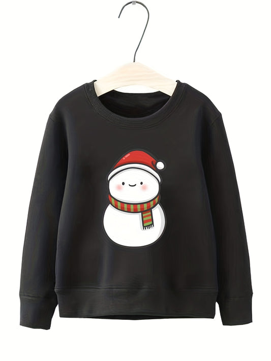 Snowman Pattern Smart Sweatshirt For Girls Party Casual Round Neck Top