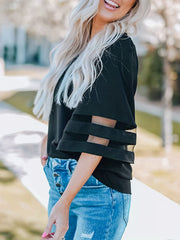  Bell Sleeve Mesh V Neck Tee