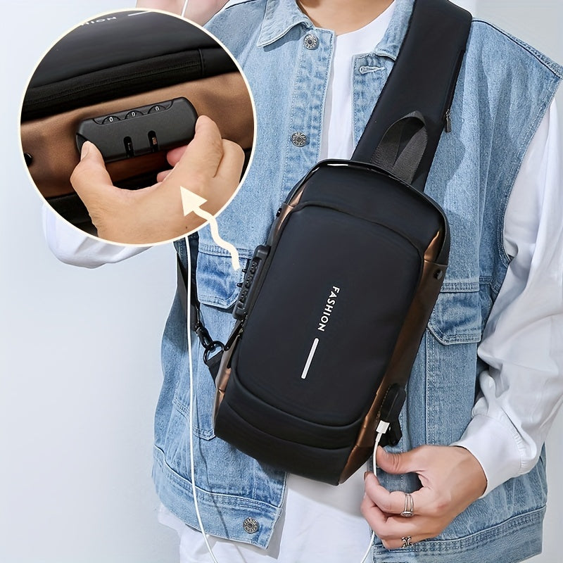 Men's Nylon Crossbody Bag USB Charging Waterproof Shoulder Bag