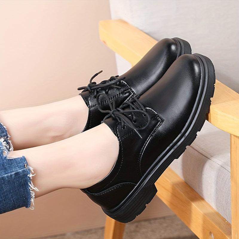 Women's Patent Leather Loafers Lace Up Casual British Style Shoes