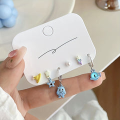Childlike Girl Heart Asymmetrical Cat Eye Stone Earrings