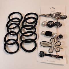 19pcs Hair Accessories Set Velvet Scrunchies Pearl Flower Bear Hair Clip Duckbil