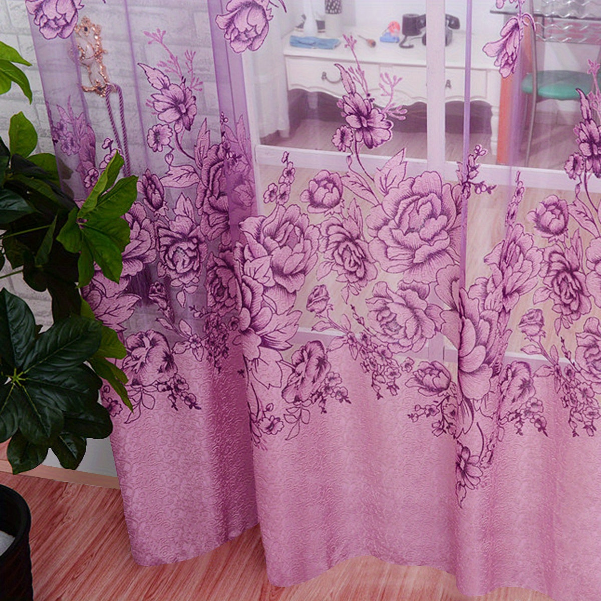 Flower Pattern Sheer Curtain for Living Room