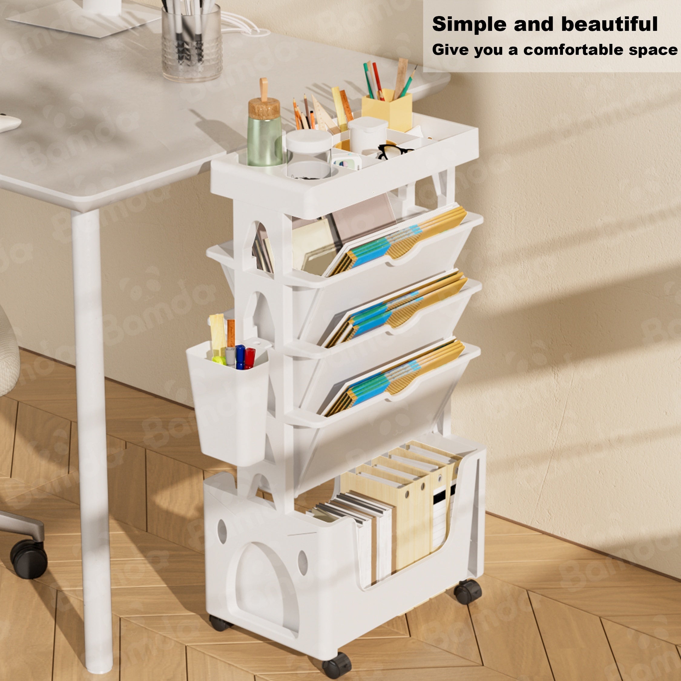 Large Capacity Movable Bookshelf for Home and Office