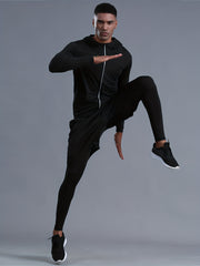 5 Pc Men's Quick Dry Gym Outfit: Jacket, Hoodie, T-shirt, Shorts, Leggings