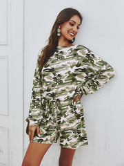 Camouflage Print Off Shoulder Jumpsuit Long Sleeve Women's Clothing