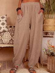  Elastic Waist Harem Pants With Pockets