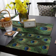 13x72 Inch Green Peacock Feather Linen Table Runner for Dining Room