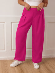  Wide Leg Workwear Pants Pleated Elastic Waist