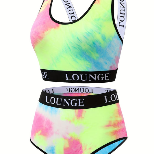  Tie Dye Letter Tape Bra & Panty Set