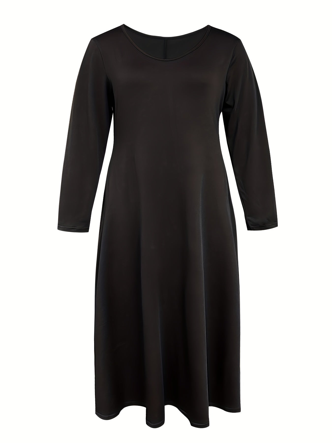 Plus Solid Long Sleeve Round Neck Maxi Dress With Pockets