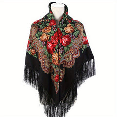 Flower Pattern Fringe Trim Scarf Shawl Shawl Scarf Wrap Casual Head Wrap