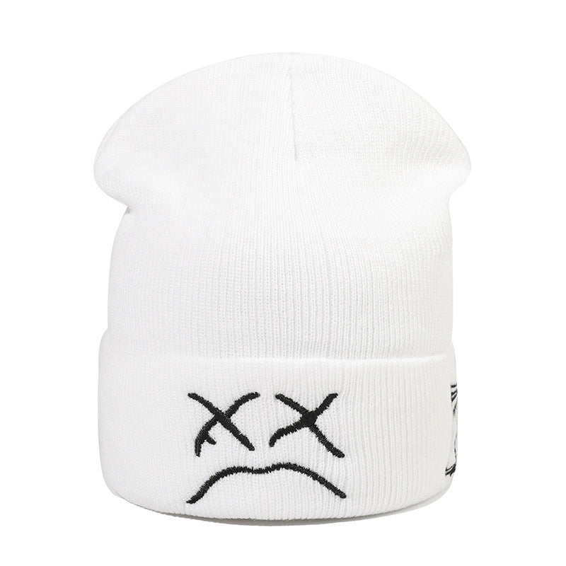 Crying Face Embroidered Knit Hat
