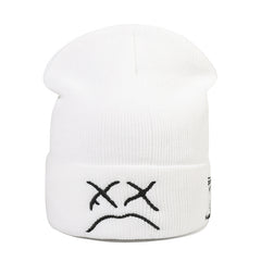 Crying Face Embroidered Knit Hat