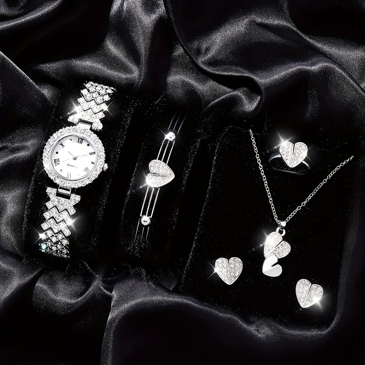 Kids Rhinestone Round Watch + 5 Jewelry Sets