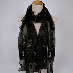 Peacock Velvet Golden Print Long Scarf