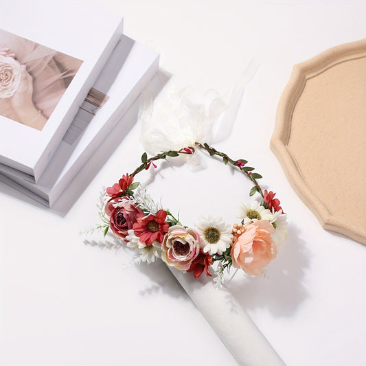 Boho Flower Leaf Berry Wreath Headband for Wedding Travel Costume