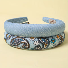 Boho Denim Headband Paisley Printed Hair Band Vintage Headdress
