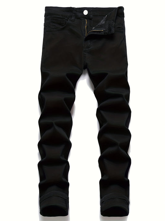 Casual Retro Style Solid Cotton Mid Stretch Jeans Mens Denim Pants