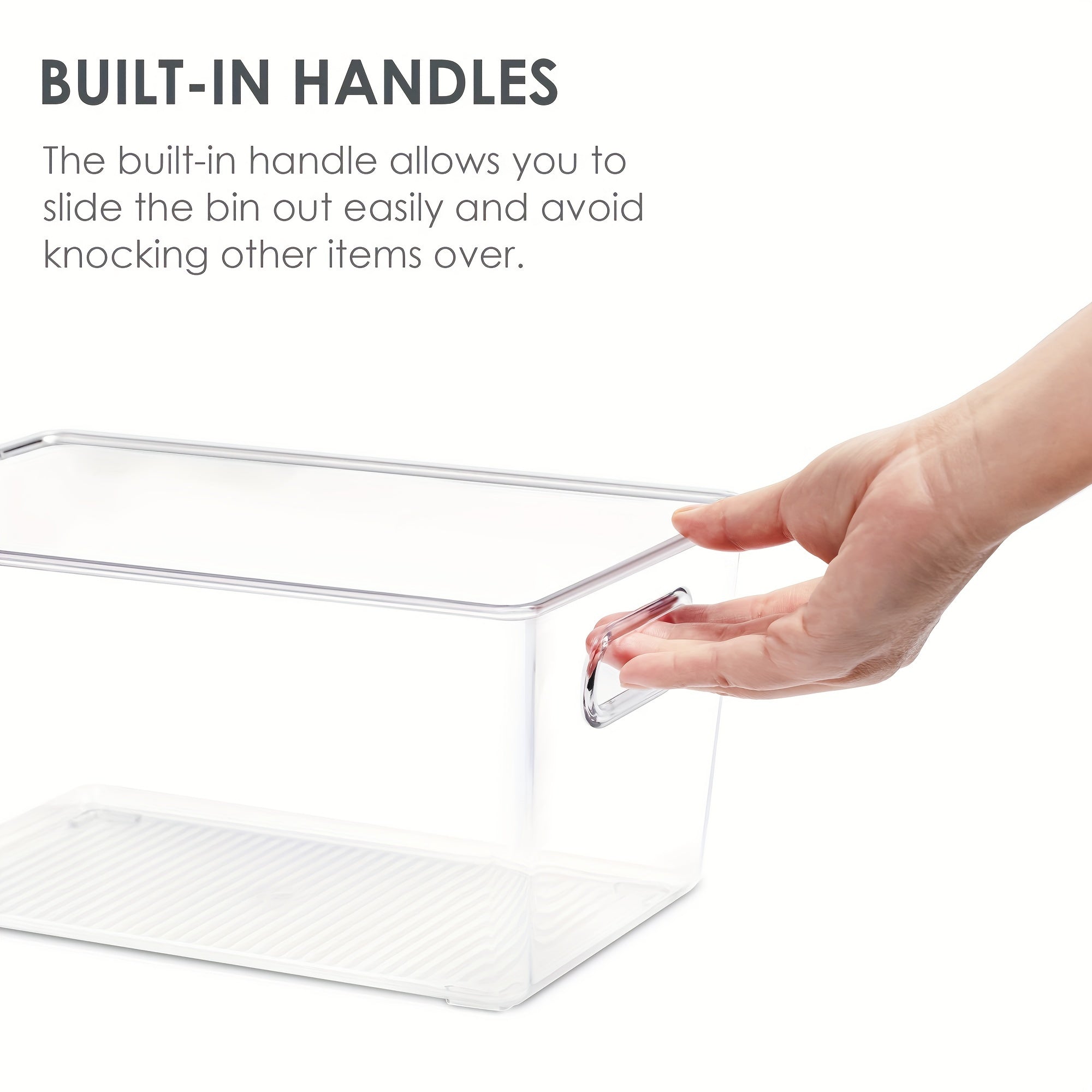 Clear Plastic Food Storage Bins With Handles for Refrigerators Freezers Cabinets
