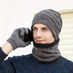 Winter Plus Velvet 3-Piece Set: Hat, Neck Gaiter, Gloves