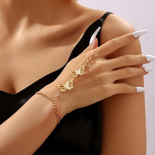 Butterfly Hand Chain Bracelet Beach Jewelry Finger Ring Bracelet