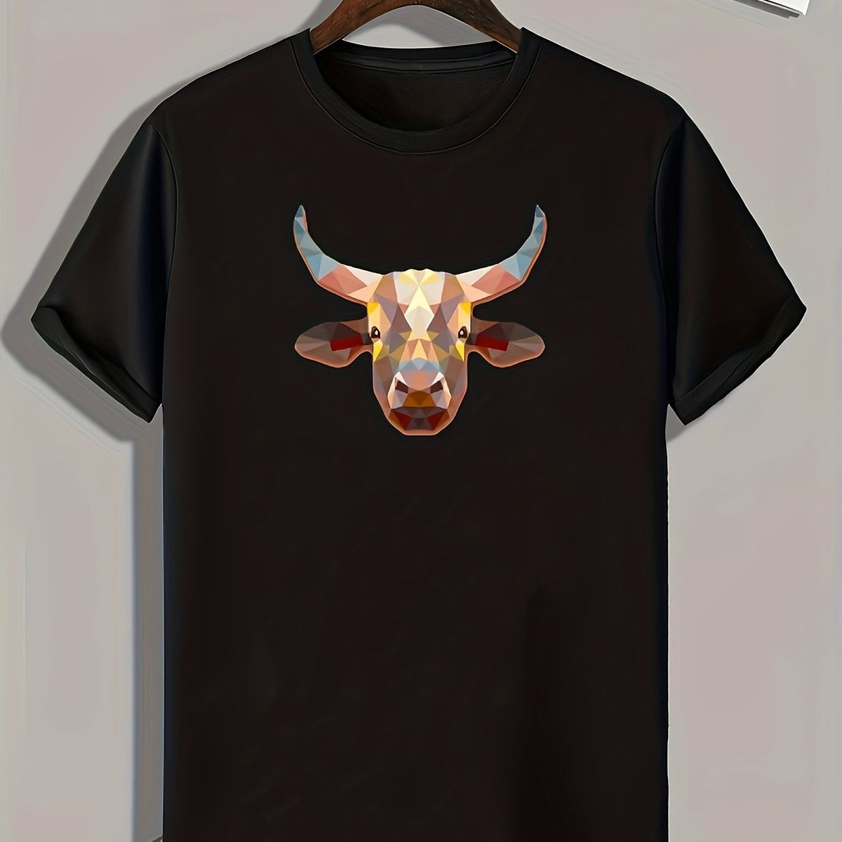 Geometric Bullhead Print Men's Comfy T shirt Outdoor Summer Tee