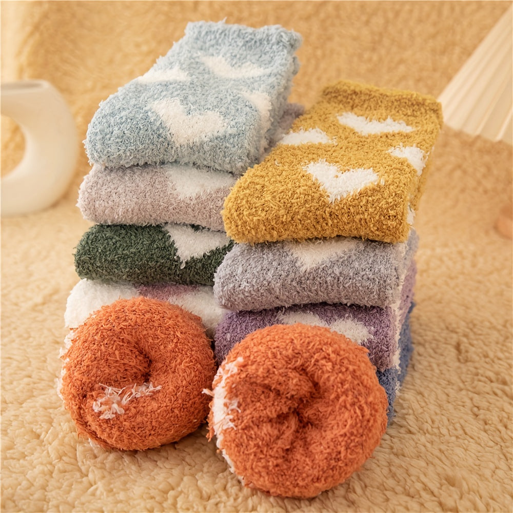 Heart Pattern Fuzzy Socks Comfy & Warm Mid Tube Women's Stockings