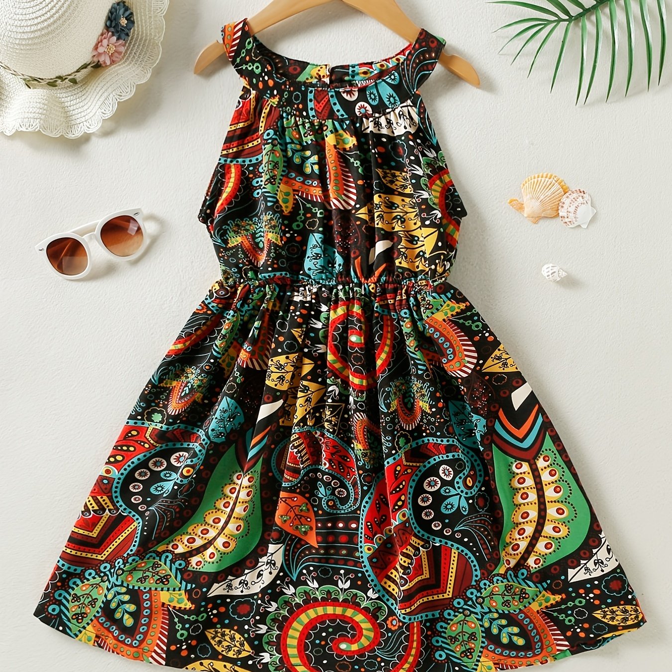 Girls Boho Graphic Casual Dress for Party Beach Vacation