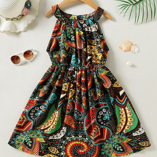 Girls Boho Graphic Casual Dress for Party Beach Vacation