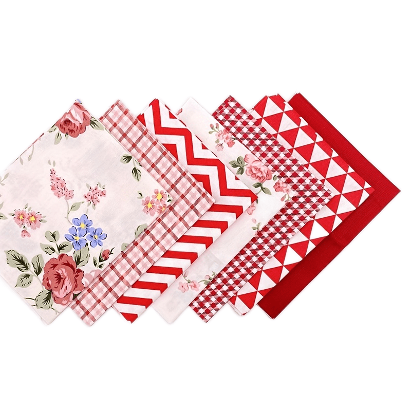 7pcs Lot Red Series Printed Fabric Patchwork Cloth Doll Needlework Cloth