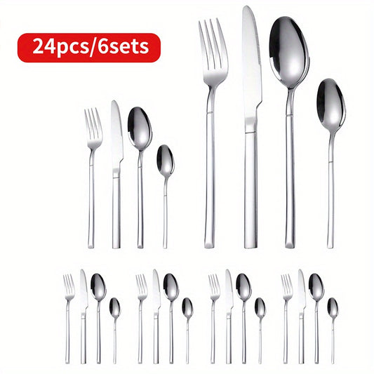 24pcs Stainless Steel Cutlery Set Coffee Spoon Salad Fork Milk Spoon